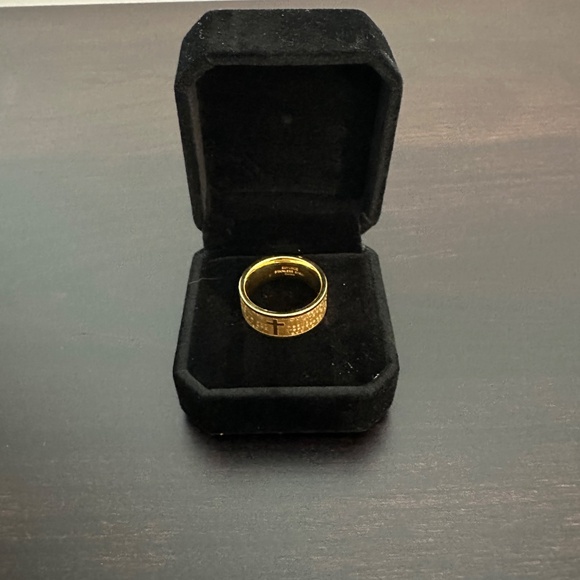 Stainless Steel Gold Our Father Ring Size 6 - Picture 1 of 7